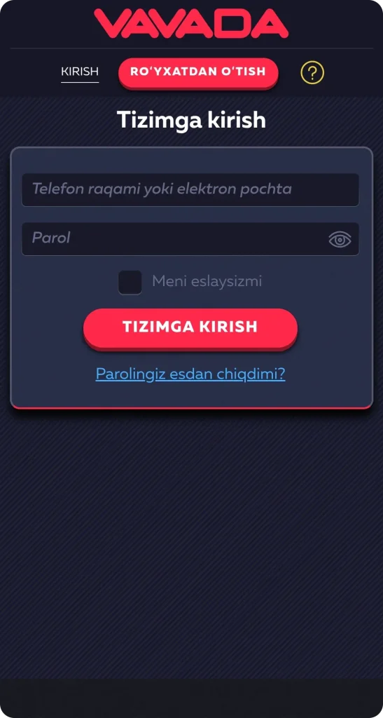 Kazino ilovasiga kiring