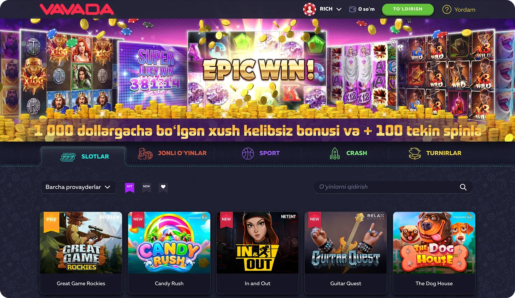 O'zbekistondagi Vavada kazino