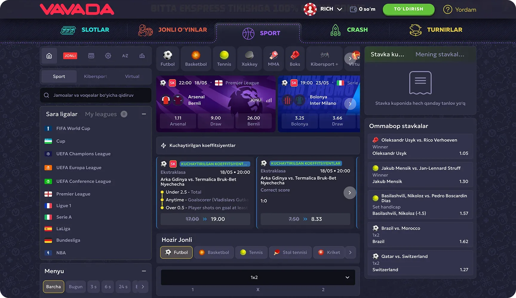 SPORTS betting Vavada